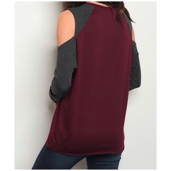 BURGUNDY COLD SHOULDER TOP - Picture 4 of 9